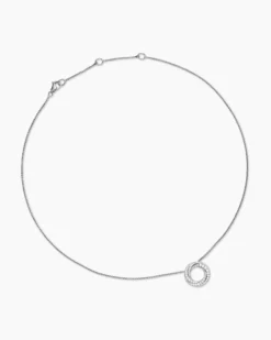 Petite Pavé Crossover Pendant Necklace 18K White Gold with Diamonds, 15.5mm