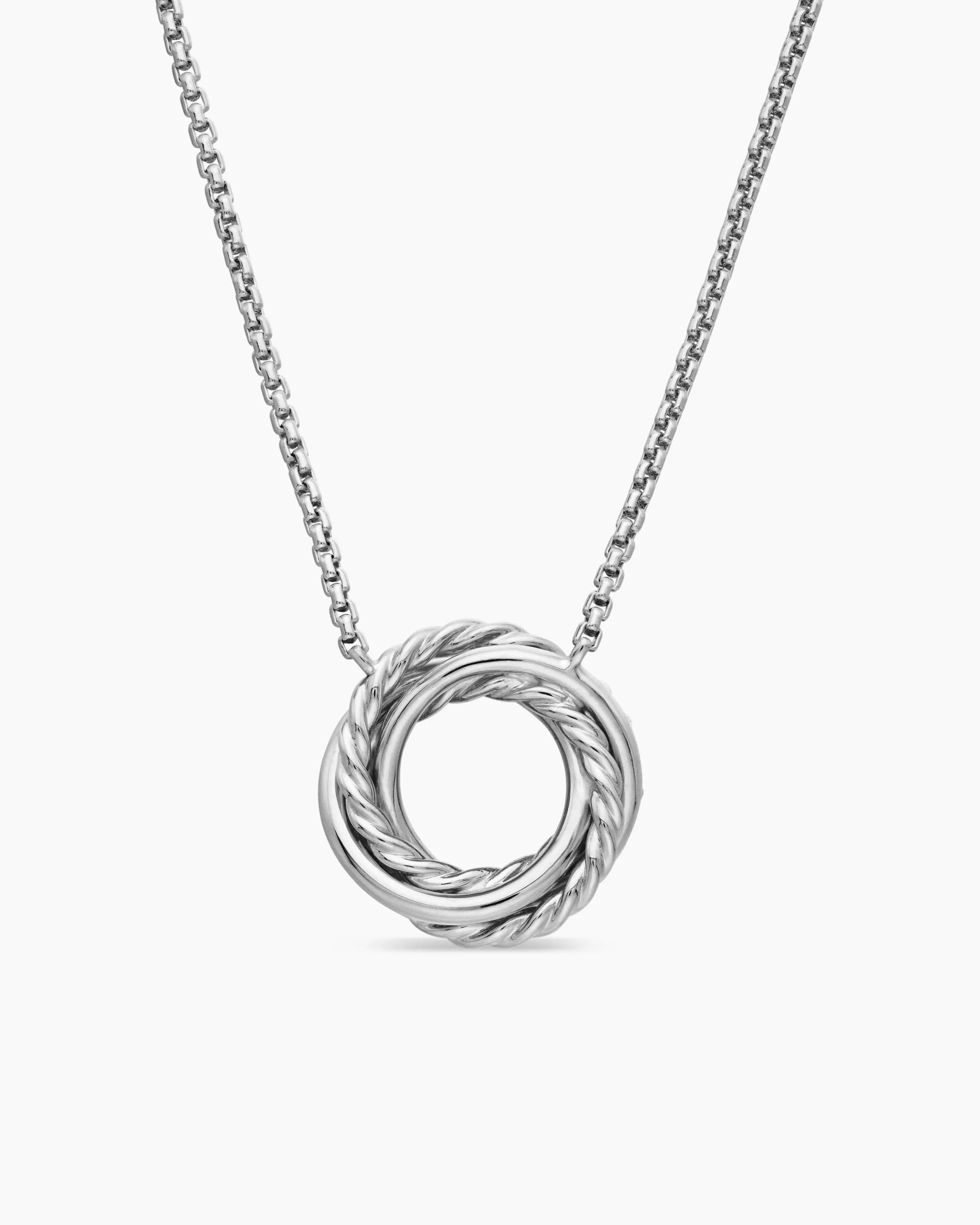 Petite Pavé Crossover Pendant Necklace 18K White Gold with Diamonds, 15.5mm