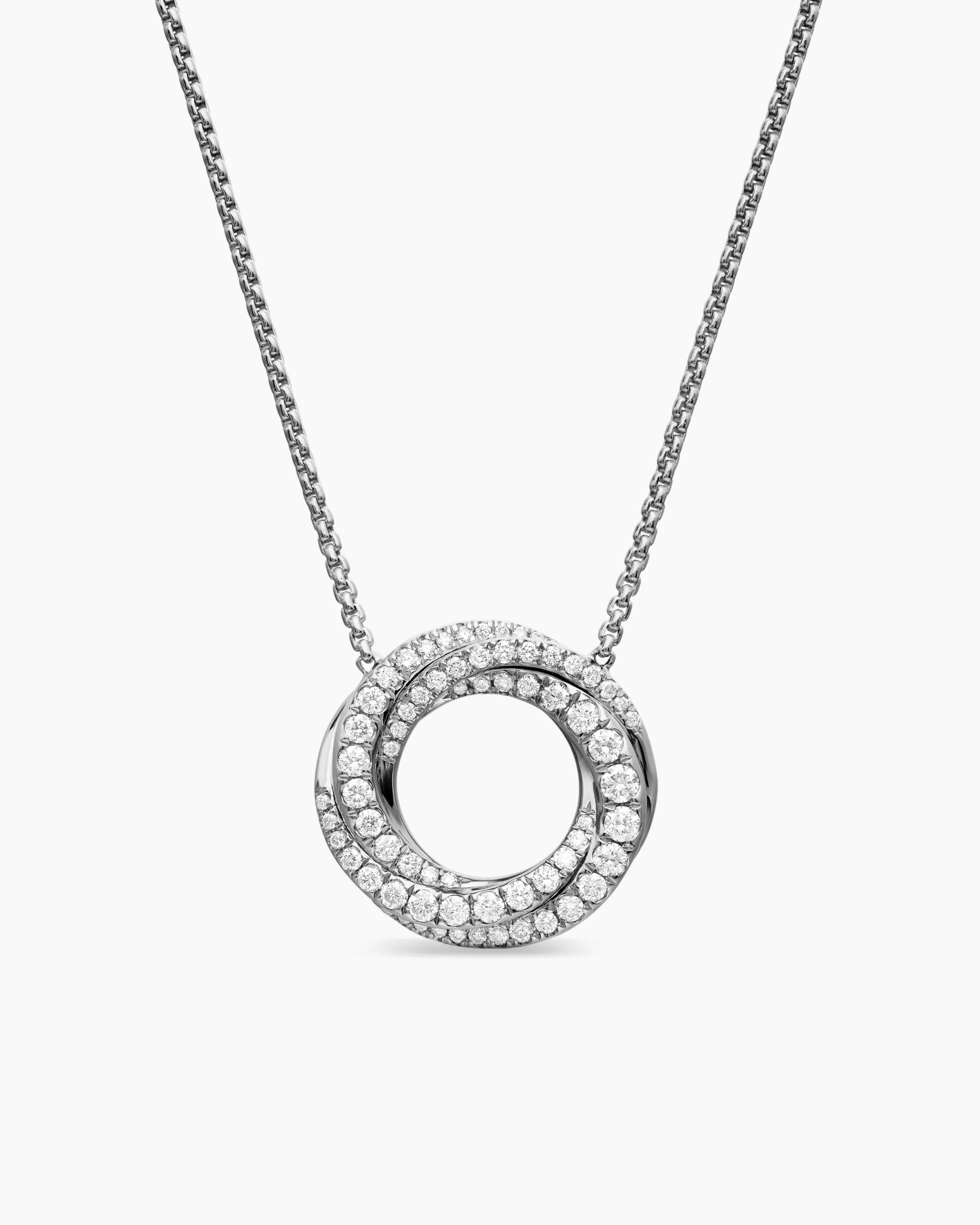 Petite Pavé Crossover Pendant Necklace 18K White Gold with Diamonds, 15.5mm