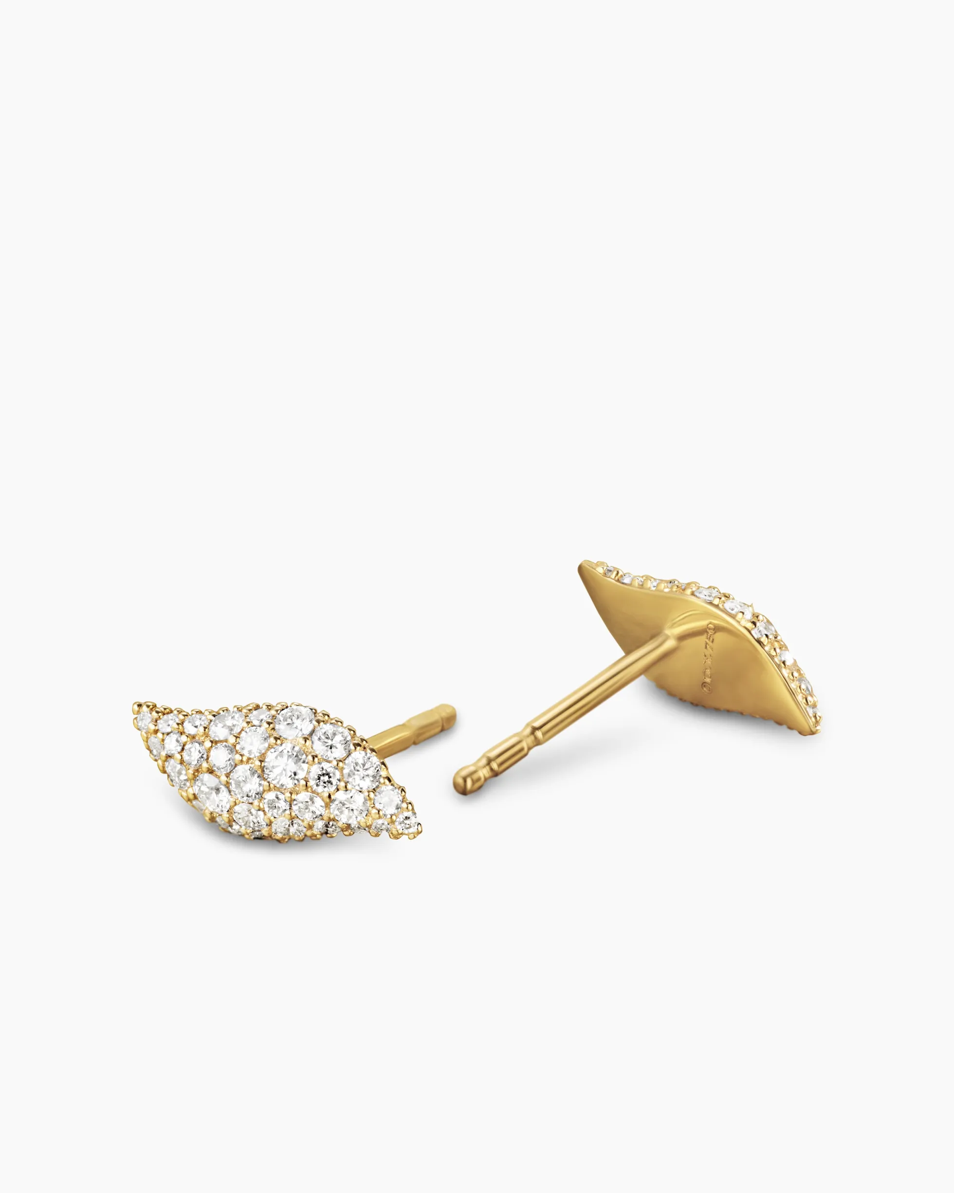 Petite Pavé Flute Stud Earrings 18K Yellow Gold with Diamonds, 10.6mm