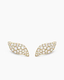 Petite Pavé Flute Stud Earrings 18K Yellow Gold with Diamonds, 10.6mm