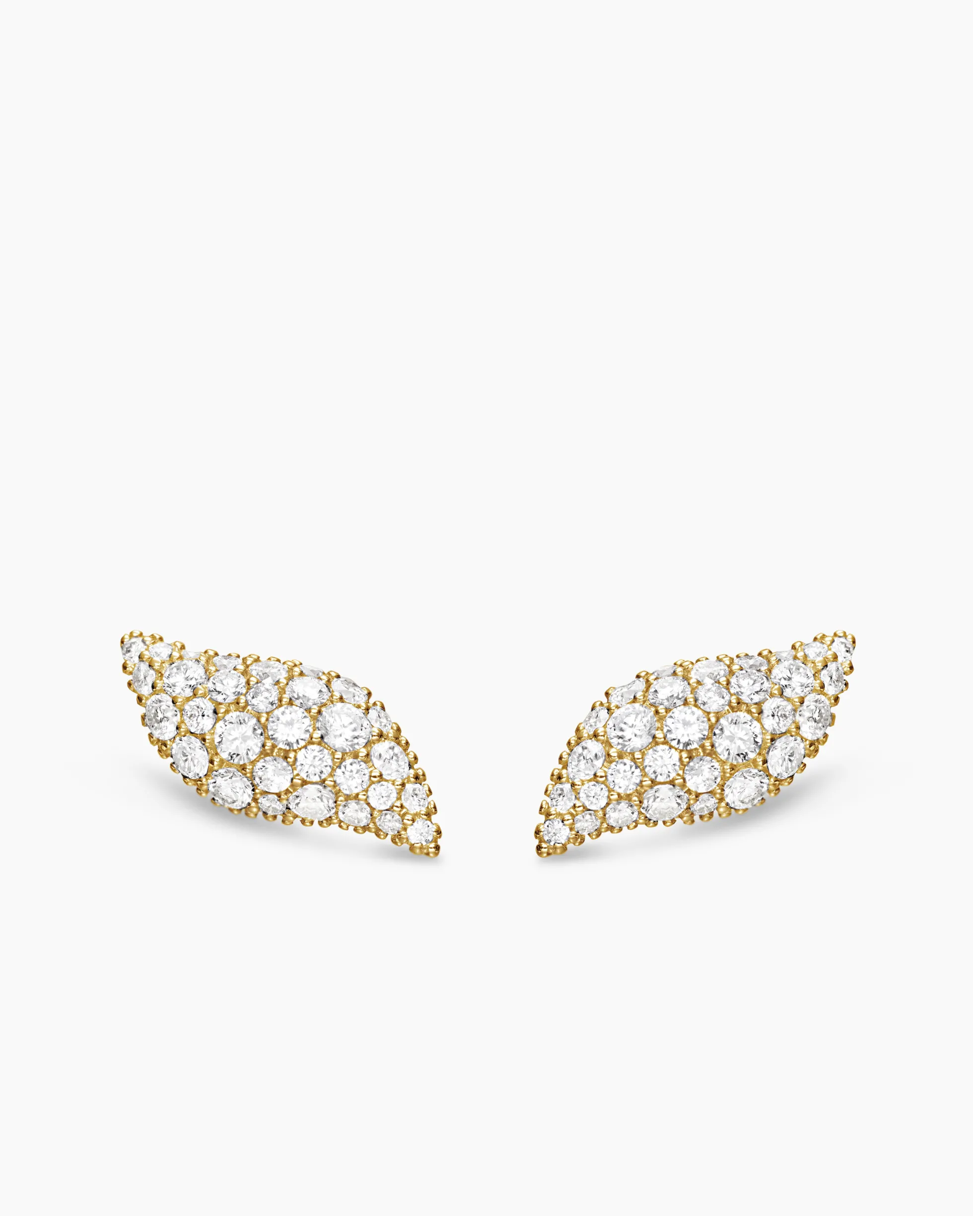 Petite Pavé Flute Stud Earrings 18K Yellow Gold with Diamonds, 10.6mm