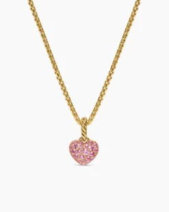 Petite Pavé Heart Amulet 18K Yellow Gold with Pink Sapphires, 7.4mm