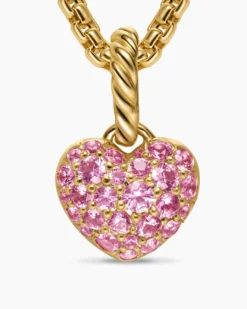 Petite Pavé Heart Amulet 18K Yellow Gold with Pink Sapphires, 7.4mm