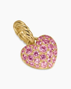 Petite Pavé Heart Amulet 18K Yellow Gold with Pink Sapphires, 7.4mm