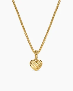 Petite Pavé Heart Amulet 18K Yellow Gold with Pink Sapphires, 7.4mm