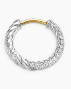 Petite Pavé Huggie Hoop Earrings Sterling Silver with Diamonds, 14mm