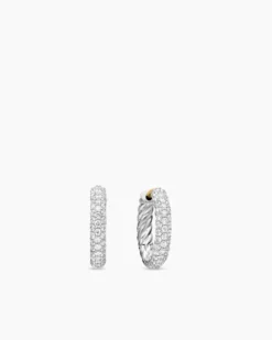 Petite Pavé Huggie Hoop Earrings Sterling Silver with Diamonds, 14mm