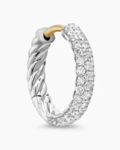 Petite Pavé Huggie Hoop Earrings Sterling Silver with Diamonds, 14mm