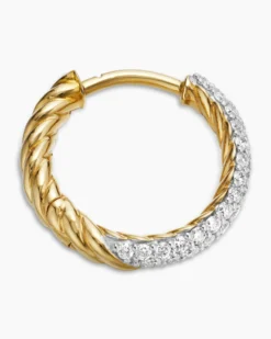 Petite Pavé Huggie Hoop Earrings 18K Yellow Gold with Diamonds, 14mm