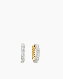 Petite Pavé Huggie Hoop Earrings 18K Yellow Gold with Diamonds, 14mm