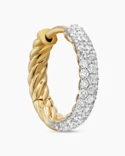 Petite Pavé Huggie Hoop Earrings 18K Yellow Gold with Diamonds, 14mm