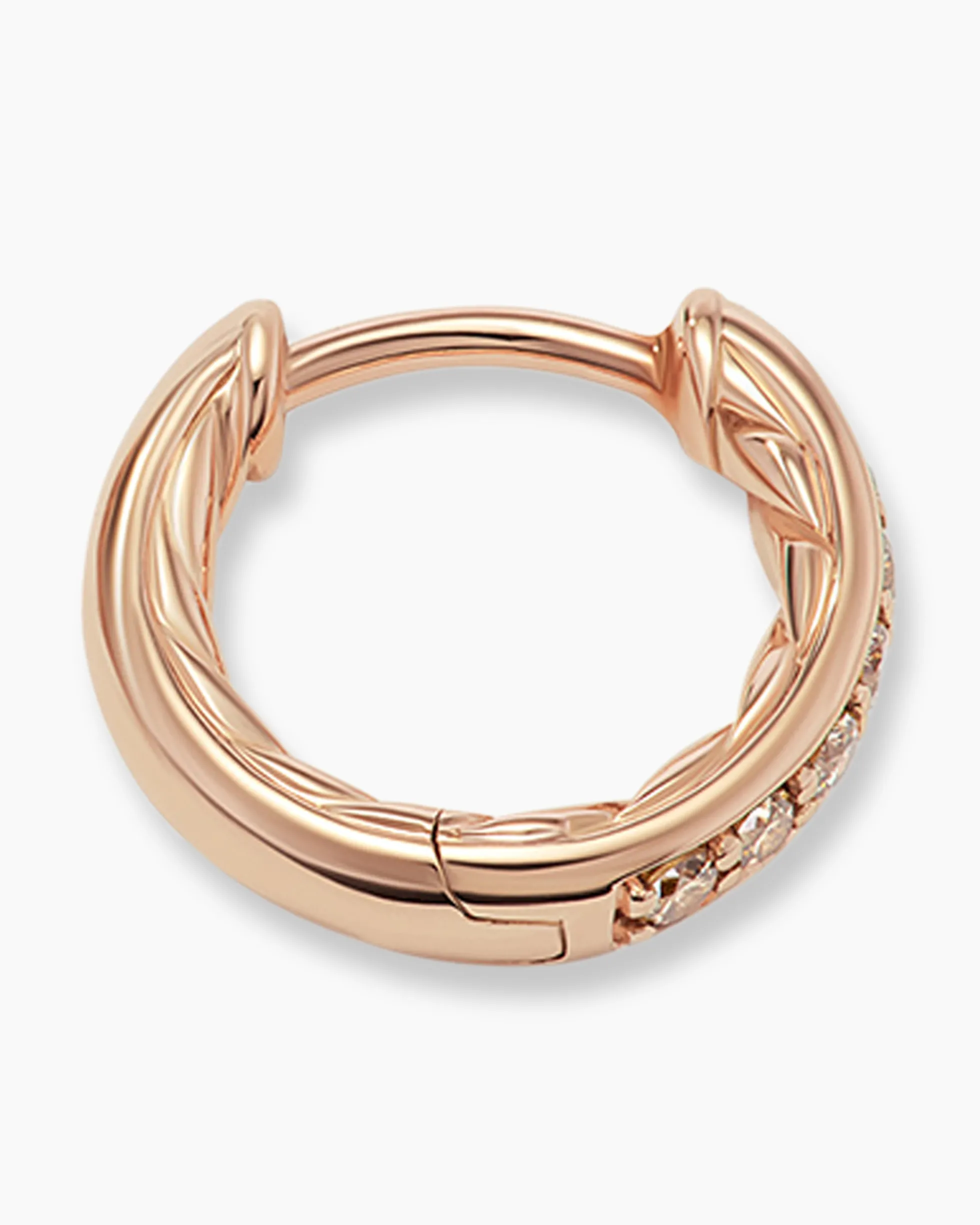 Petite Pavé Huggie Hoop Earrings 18K Rose Gold with Cognac Diamonds, 12mm
