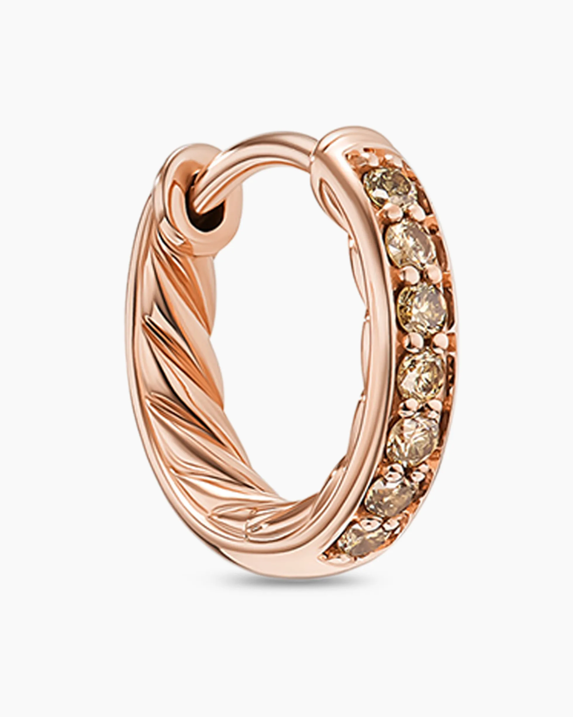 Petite Pavé Huggie Hoop Earrings 18K Rose Gold with Cognac Diamonds, 12mm