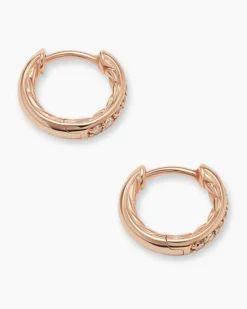 Petite Pavé Huggie Hoop Earrings 18K Rose Gold with Cognac Diamonds, 12mm