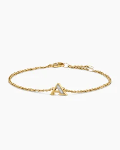 Petite Pavé Initial Chain Bracelet 18K Yellow Gold with Diamond A