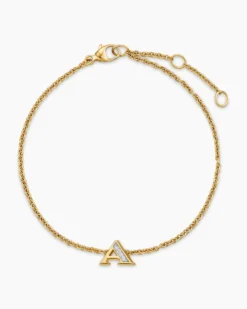 Petite Pavé Initial Chain Bracelet 18K Yellow Gold with Diamond A