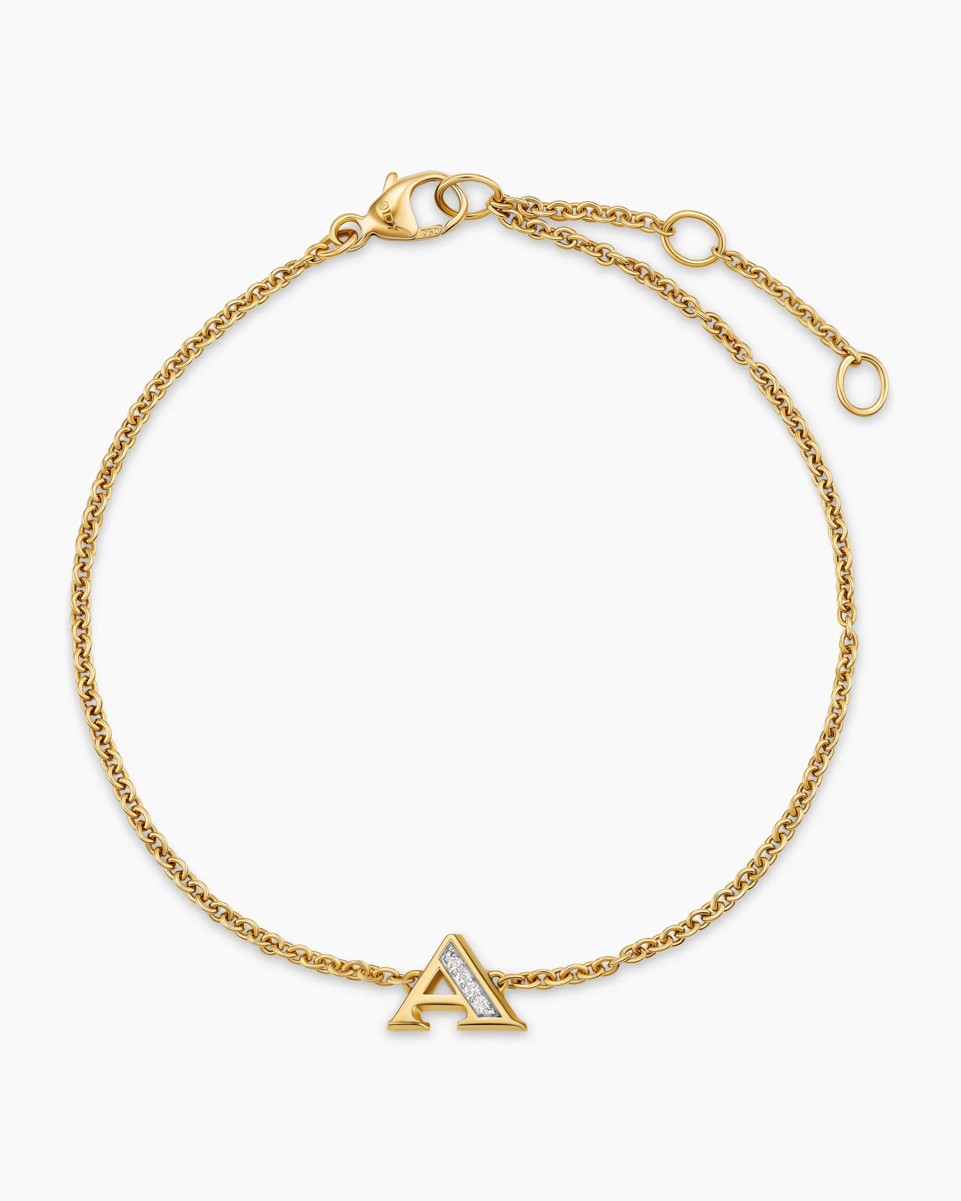 Petite Pavé Initial Chain Bracelet 18K Yellow Gold with Diamond A