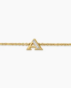 Petite Pavé Initial Chain Bracelet 18K Yellow Gold with Diamond A