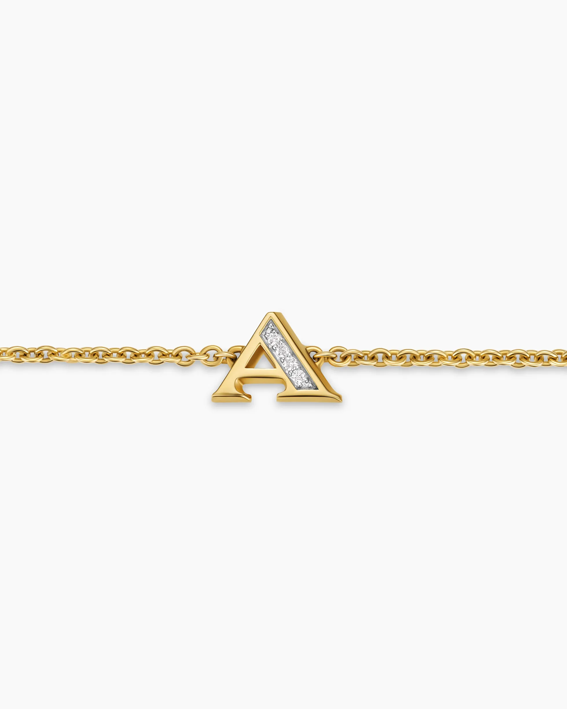 Petite Pavé Initial Chain Bracelet 18K Yellow Gold with Diamond A