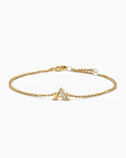 Petite Pavé Initial Chain Bracelet 18K Yellow Gold with Diamond A