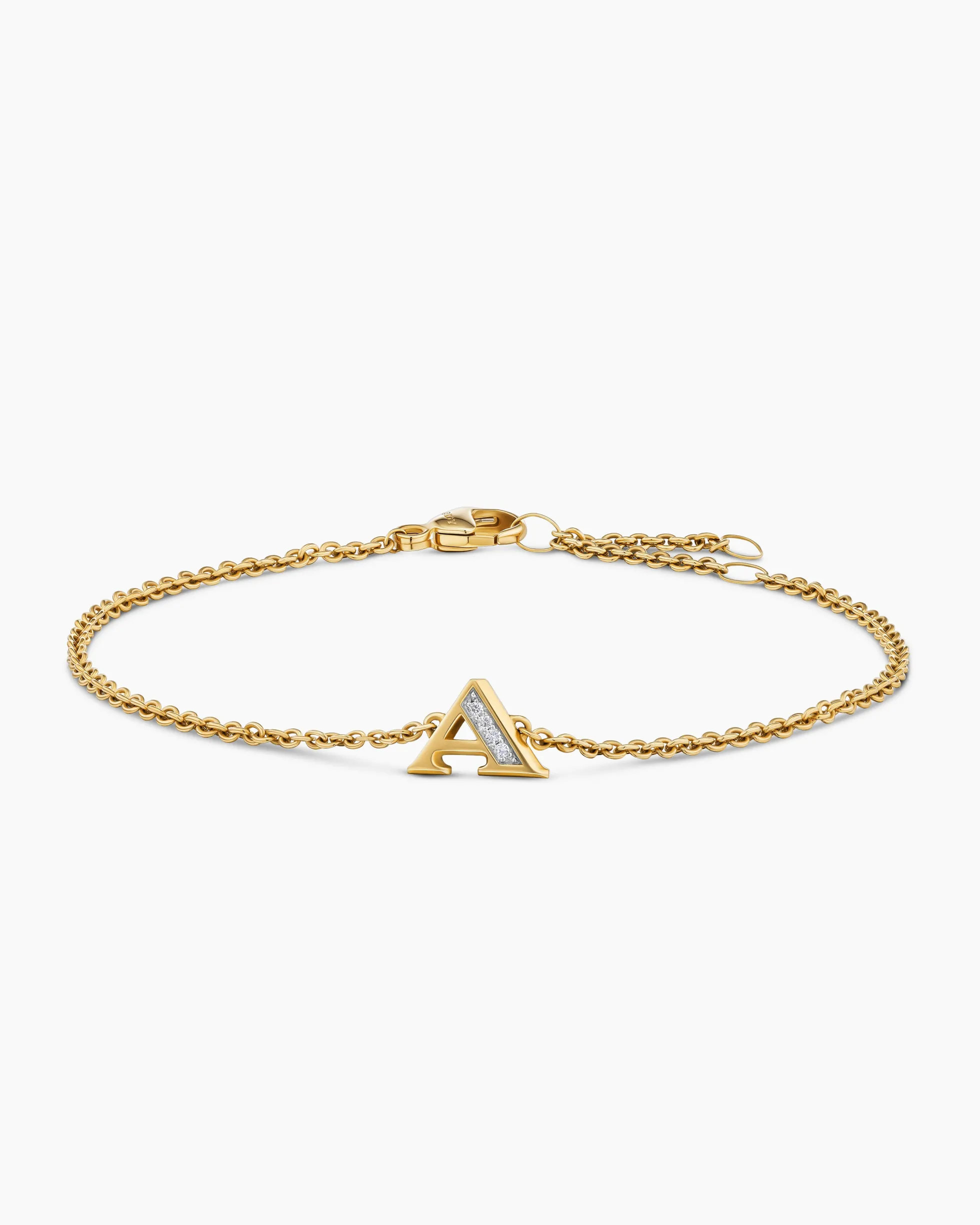 Petite Pavé Initial Chain Bracelet 18K Yellow Gold with Diamond A