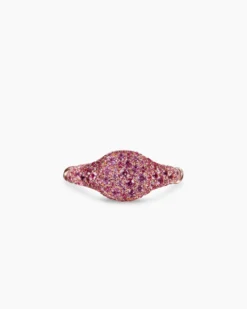 Petite Pavé Pinky Ring 18K Rose Gold with Pink Sapphires, 7mm