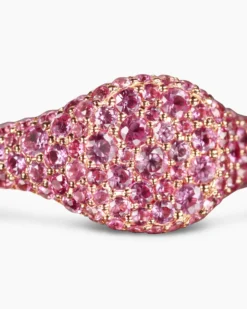 Petite Pavé Pinky Ring 18K Rose Gold with Pink Sapphires, 7mm