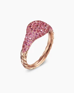 Petite Pavé Pinky Ring 18K Rose Gold with Pink Sapphires, 7mm