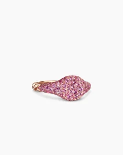 Petite Pavé Pinky Ring 18K Rose Gold with Pink Sapphires, 7mm