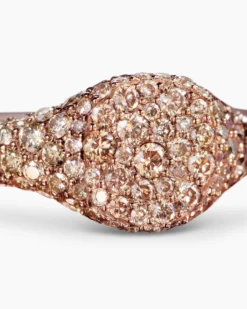 Petite Pavé Pinky Ring 18K Rose Gold with Cognac Diamonds, 7mm