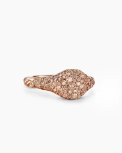 Petite Pavé Pinky Ring 18K Rose Gold with Cognac Diamonds, 7mm