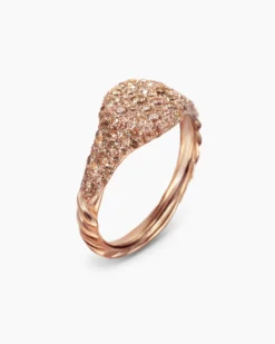 Petite Pavé Pinky Ring 18K Rose Gold with Cognac Diamonds, 7mm