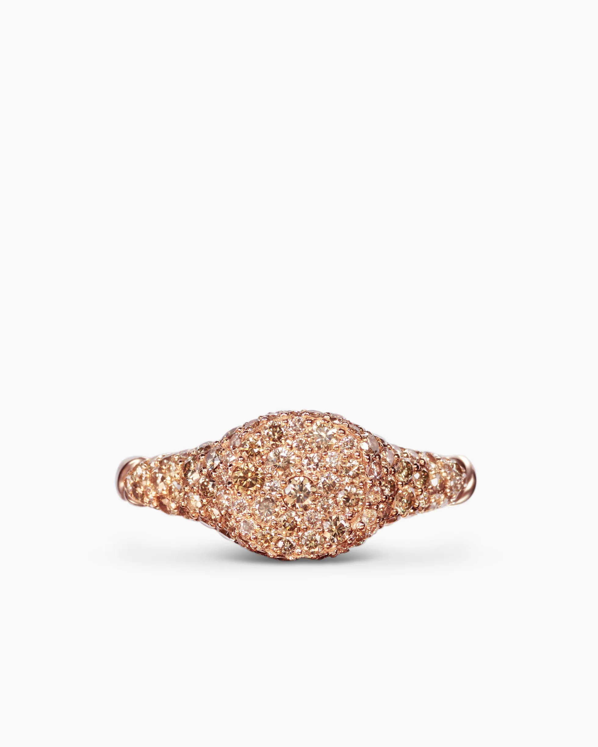 Petite Pavé Pinky Ring 18K Rose Gold with Cognac Diamonds, 7mm