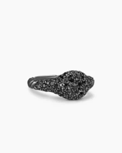 Petite Pavé Pinky Ring 18K White Gold with Black Rhodium and Black Diamonds, 7mm