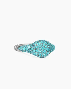 Petite Pavé Pinky Ring 18K White Gold with Paraiba Tourmalines, 7mm