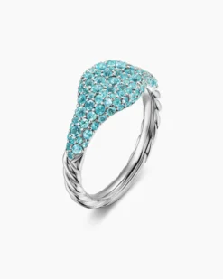 Petite Pavé Pinky Ring 18K White Gold with Paraiba Tourmalines, 7mm