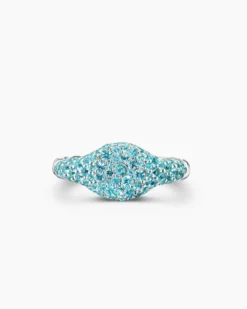 Petite Pavé Pinky Ring 18K White Gold with Paraiba Tourmalines, 7mm