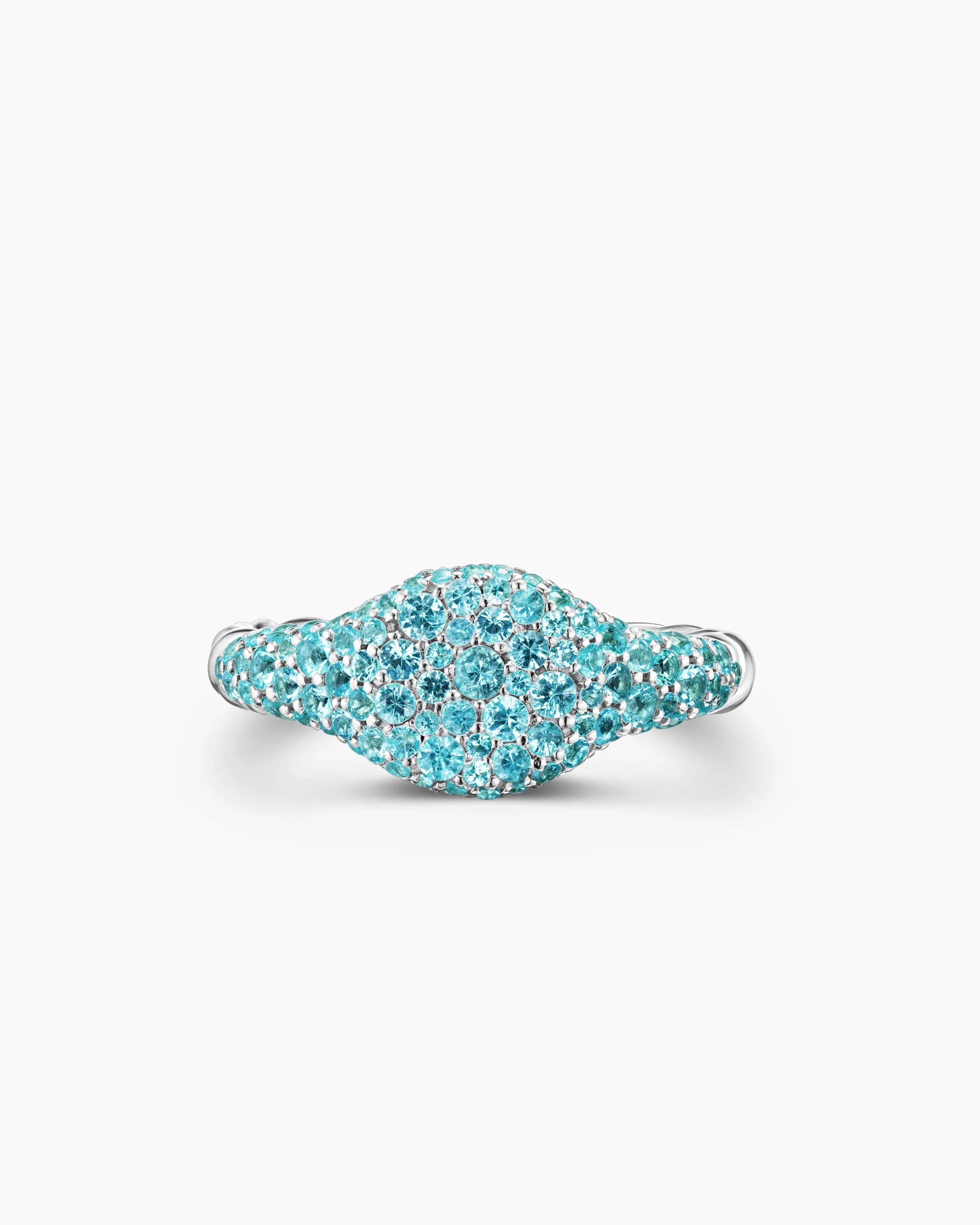Petite Pavé Pinky Ring 18K White Gold with Paraiba Tourmalines, 7mm