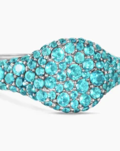 Petite Pavé Pinky Ring 18K White Gold with Paraiba Tourmalines, 7mm