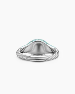Petite Pavé Pinky Ring 18K White Gold with Paraiba Tourmalines, 7mm