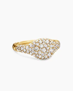 Petite Pavé Pinky Ring 18K Yellow Gold with Diamonds, 7mm