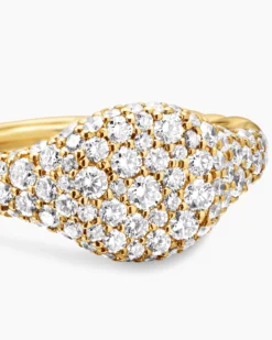 Petite Pavé Pinky Ring 18K Yellow Gold with Diamonds, 7mm