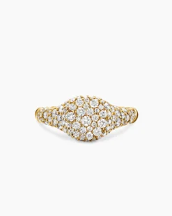 Petite Pavé Pinky Ring 18K Yellow Gold with Diamonds, 7mm