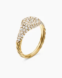 Petite Pavé Pinky Ring 18K Yellow Gold with Diamonds, 7mm