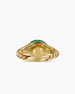 Petite Pavé Pinky Ring 18K Yellow Gold with Emeralds, 7mm