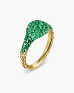 Petite Pavé Pinky Ring 18K Yellow Gold with Emeralds, 7mm