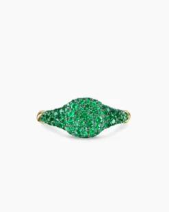 Petite Pavé Pinky Ring 18K Yellow Gold with Emeralds, 7mm
