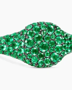Petite Pavé Pinky Ring 18K Yellow Gold with Emeralds, 7mm
