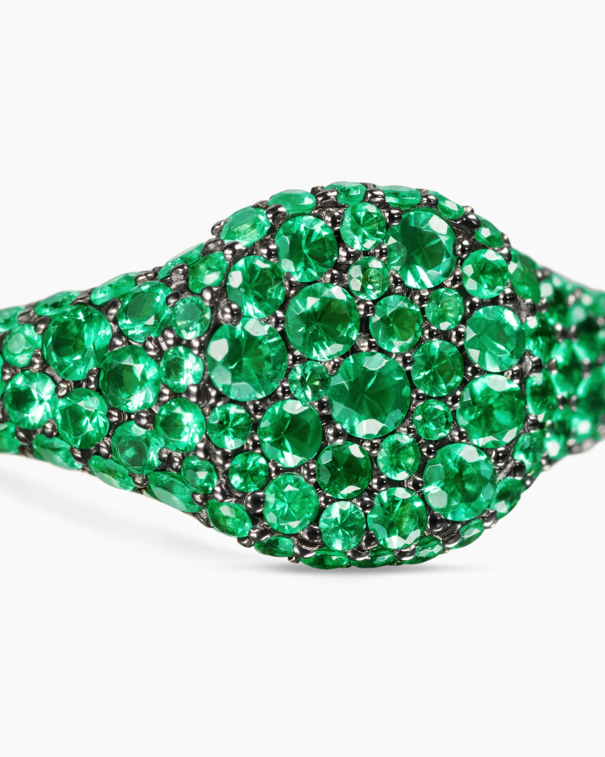 Petite Pavé Pinky Ring 18K Yellow Gold with Emeralds, 7mm